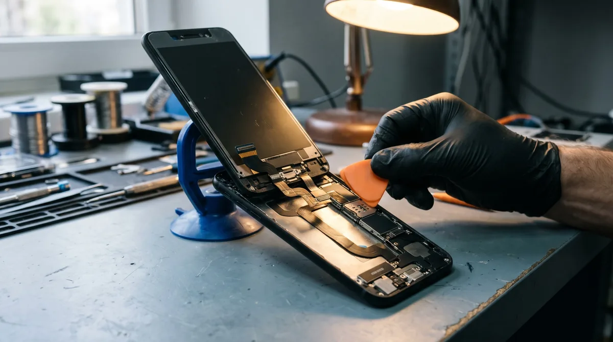 Вскрытый iPhone: нижний шлейф с разъёмом